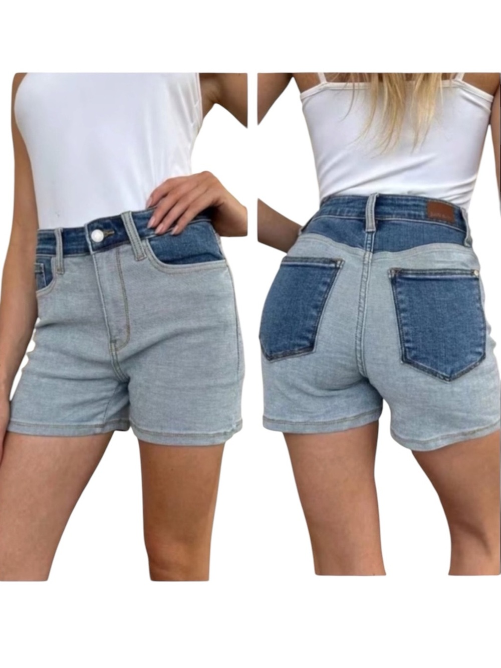 NWT Judy Blue Annie Color Block High Rise Denim Shorts Mixed Wash Stretch - Picture 5 of 9